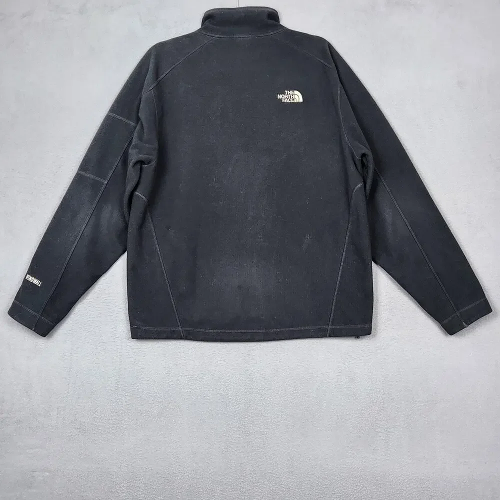 NORTH FACE Jacket Mens Large Black WindWall Full Zip Fleece Outdoors Hiking Warm